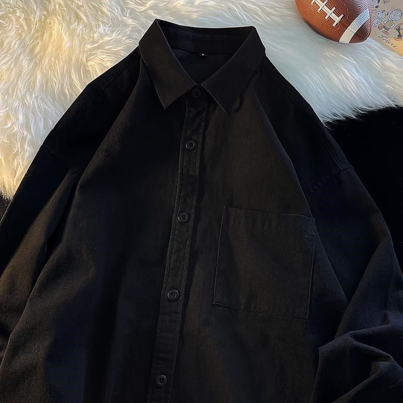 定制长袖衬衫印logo图案大码衬衣宽松西餐厅咖啡馆奶茶工作服班服