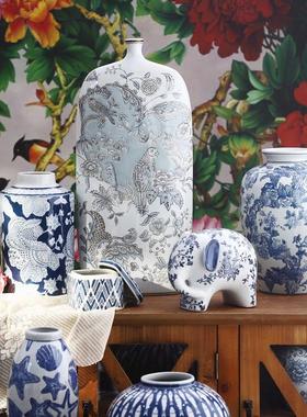 出口瓷器大集合--手工彩绘上等陶瓷青花瓷将军罐艺术插花花瓶摆件