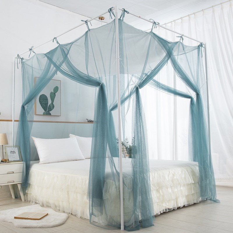 蚊帐单门三开门宫廷法式简约绑绳款防尘顶落地加高不锈钢烤漆支架