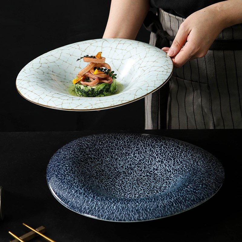 多彩分子牛仔蓝《飘渺汤盘》酒店陶瓷个性圆凹凉菜盘意境菜盘,餐饮具,盘,淘宝优惠券,粉丝福利购,淘宝优惠卷