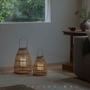 叕木夜泊落地风灯\印尼植物天然真藤手工编织户外侘寂风装饰灯