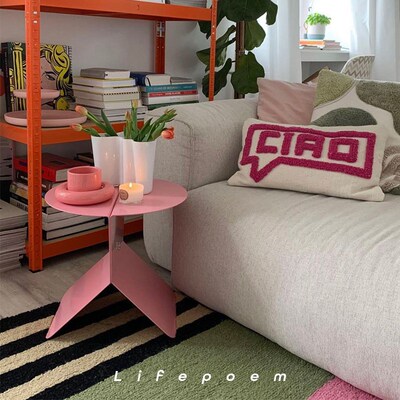 Lifepoem多巴胺粉色茶几Y2K奶油风床头沙发边几角几置物架杂志架