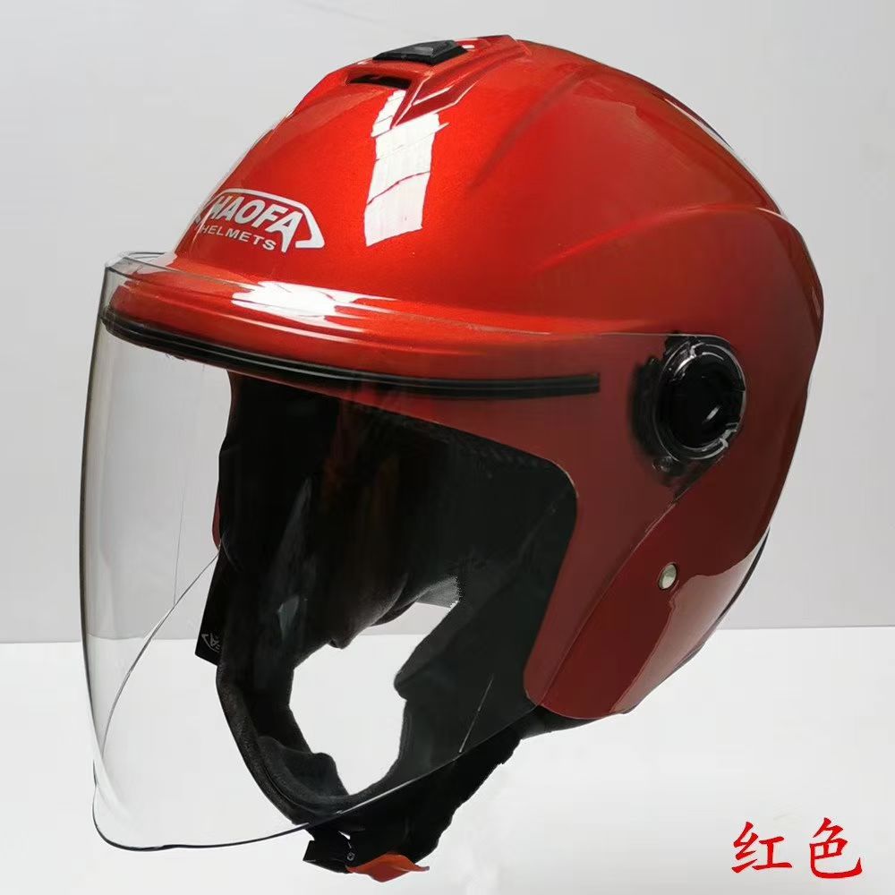 四季头盔电动车头盔男女春秋冬半盔保暖加厚围脖防风防雨加长镜片