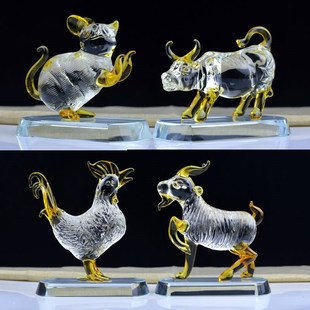 金色生肖十二属相汽车摆件鼠牛虎龙蛇马羊猴鸡家居装 饰玄关工艺品