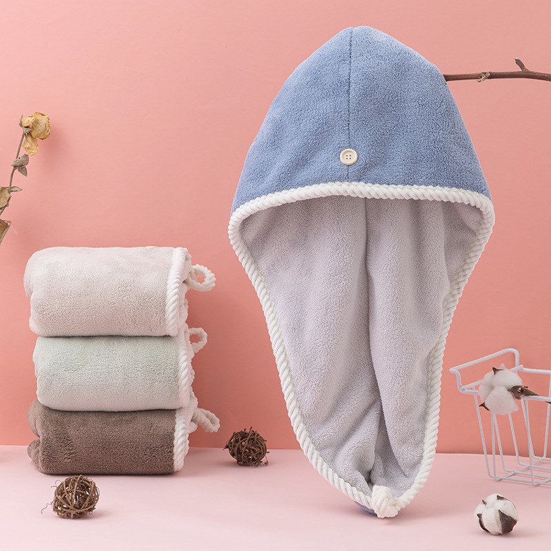 商超高档双层双色加厚干发帽珊瑚绒超细纤维超吸水