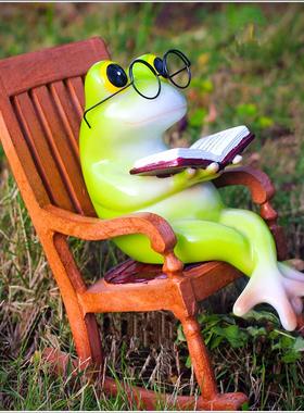 创意卡通小青蛙摇椅摆件庭院阳台造景办公桌面树脂朋友生日礼物