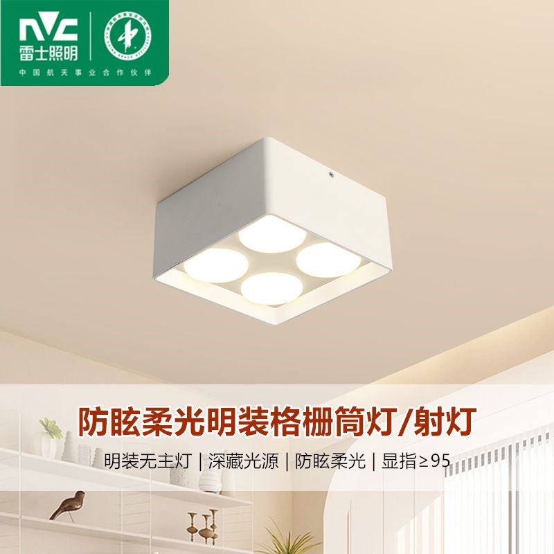 雷士照明无主灯明装射灯筒灯家用斗胆灯防眩射灯客厅卧室灯格栅灯
