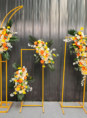 桔色橙色秋色婚礼布置背景舞台装饰花排路引花点花角婚庆橘色花艺