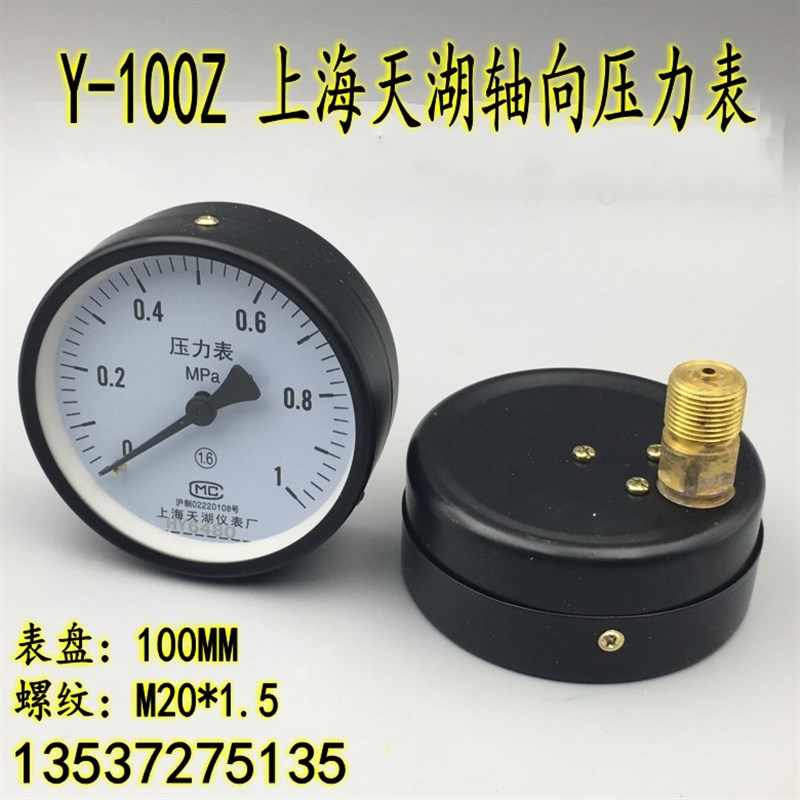 天湖Y-100Z轴向不带边压力表0-1 1.6 2.5MPA背接水压气压真空表