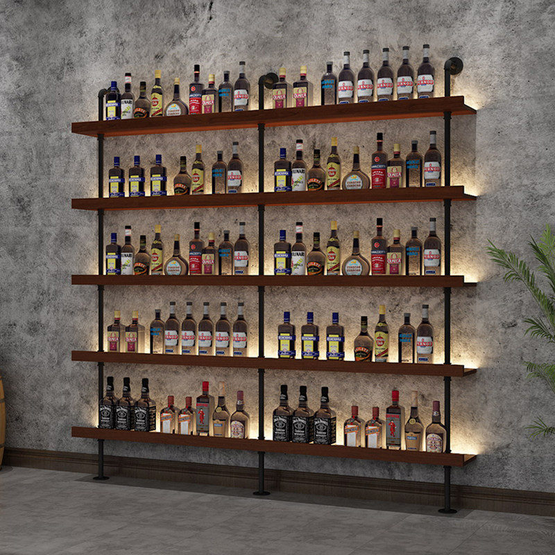 酒吧红酒落地架多层架饭厅靠墙置物架啤酒洋N酒发光陈列铁艺展示