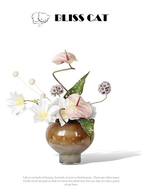 法式中古花瓶样板房客厅茶几餐桌花艺插J花渐变玻璃花器家居装饰