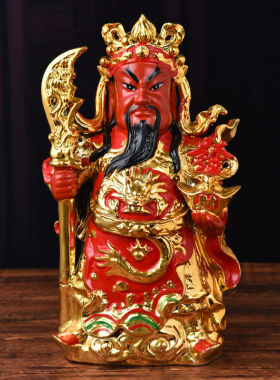 玄关关公b像供奉关公关二爷武财神关羽红脸桌面工艺品摆件