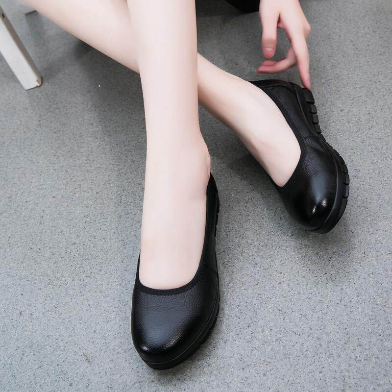 工作鞋83MnnDtI底女工黑色平空皮鞋姐酒店上班鞋春软底浅口职业装