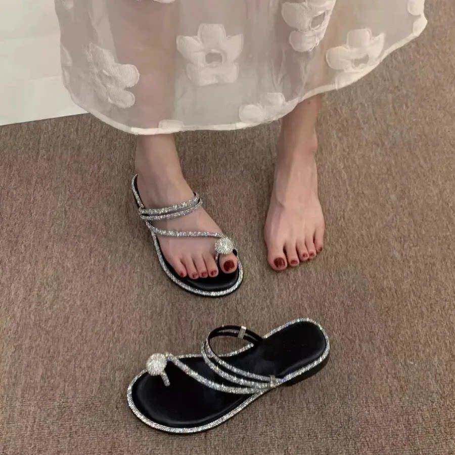 大尺码女鞋到胖鞋脚平底拖鞋凉子外穿夏季新款女软底不TRA宽累脚