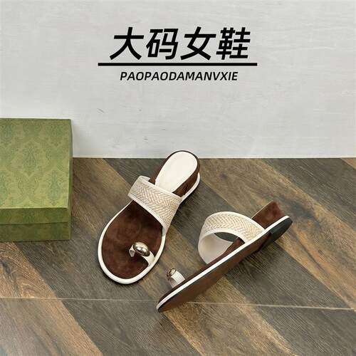 大码女鞋41到42宽脚胖绝美坡高跟夹脚趾J人字拖鞋外穿夏季新款海