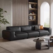 意式 极简真皮一字型沙发小户型组合奶油风客厅豆腐块直排三人位