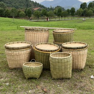竹筐馒头筐竹编收纳筐竹篓子大号箩筐竹篮子米筐超市展示筐带盖子