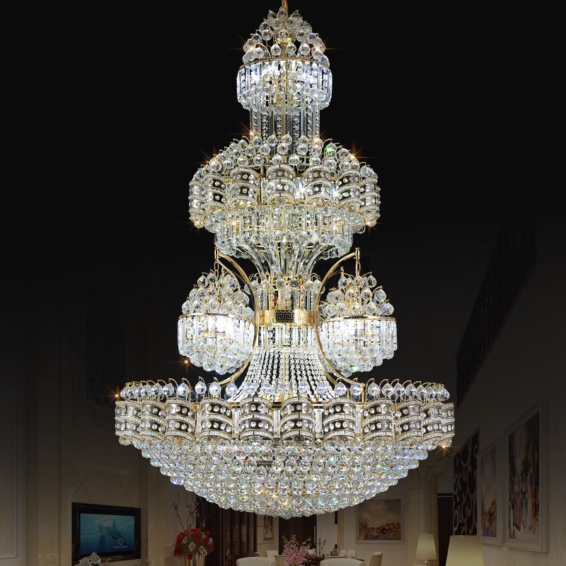 金色客厅大吊灯别墅复式楼客厅吊灯非标工程酒店大堂水晶吊灯