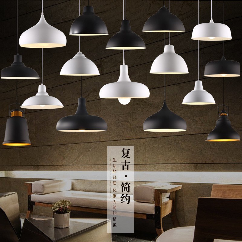 复古工业风吊灯餐厅简约个性创意工矿灯黑色白铁艺办公室吊灯灯罩