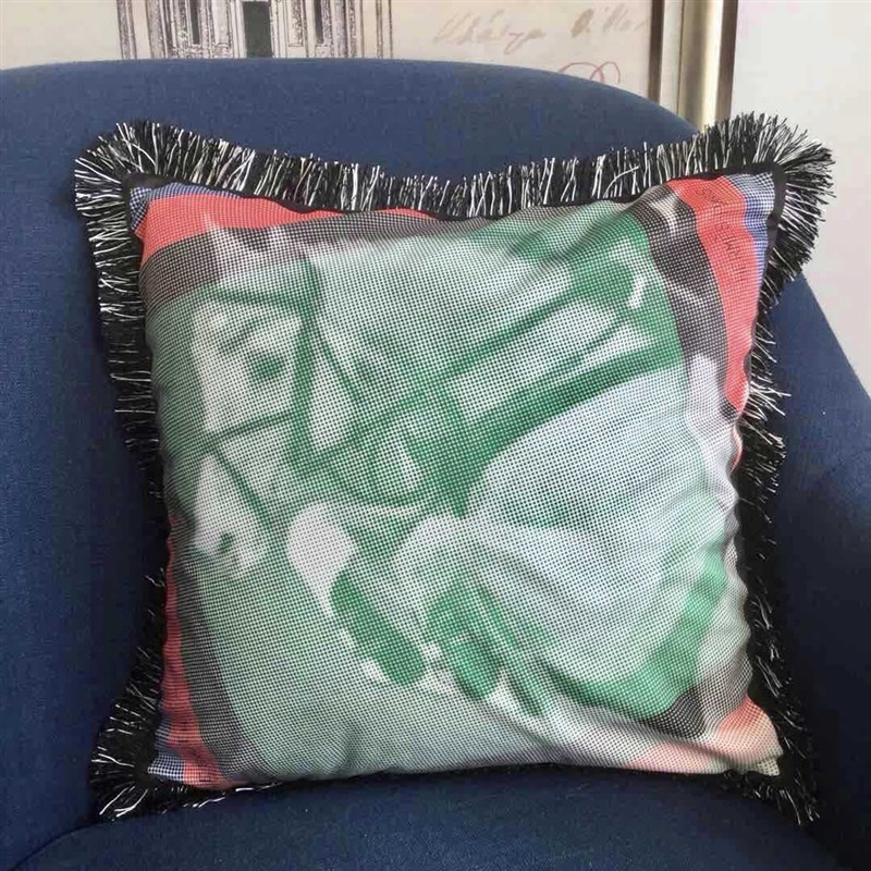 欧式轻奢丽丝绒双面印花流苏抱枕沙发靠垫办公室腰靠样板间方垫子