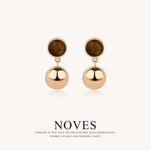 诺唯思NOVES星耀虎眼石金球耳钉女美拉德秋冬耳饰复古高级感耳环