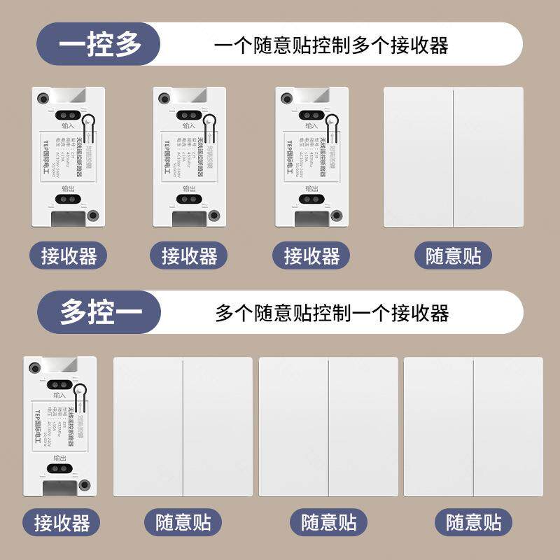 免布线家用无线遥控开关远程控制随意贴自发电智能一二开双控面板