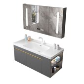 现代简约实木浴室柜组合洗手洗脸陶瓷一体盆卫生间洗漱台侧开放格