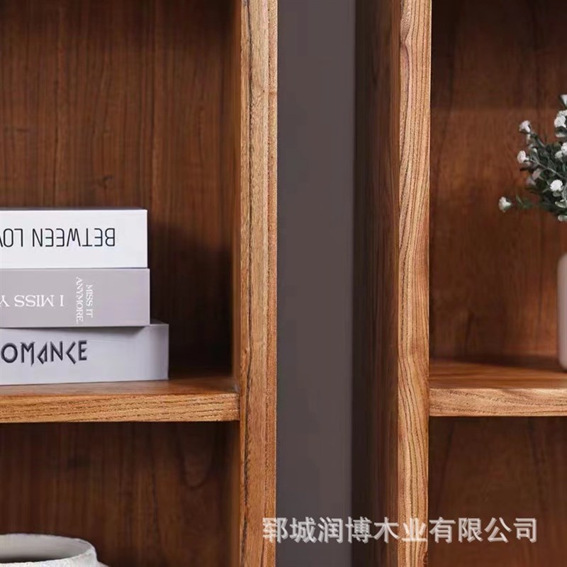 老榆木方格子书架自由组合实木复古桌面小置物储物柜展示简易收纳