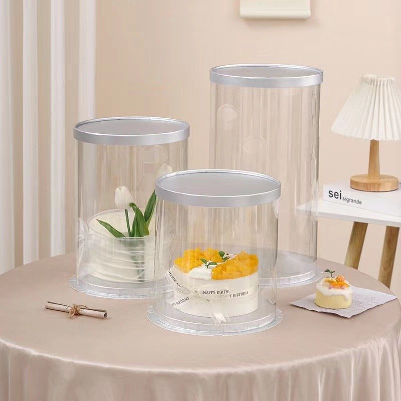 圆形蛋糕盒50套透明纸盖包装打包盒6寸8寸10寸加高生日烘焙盒