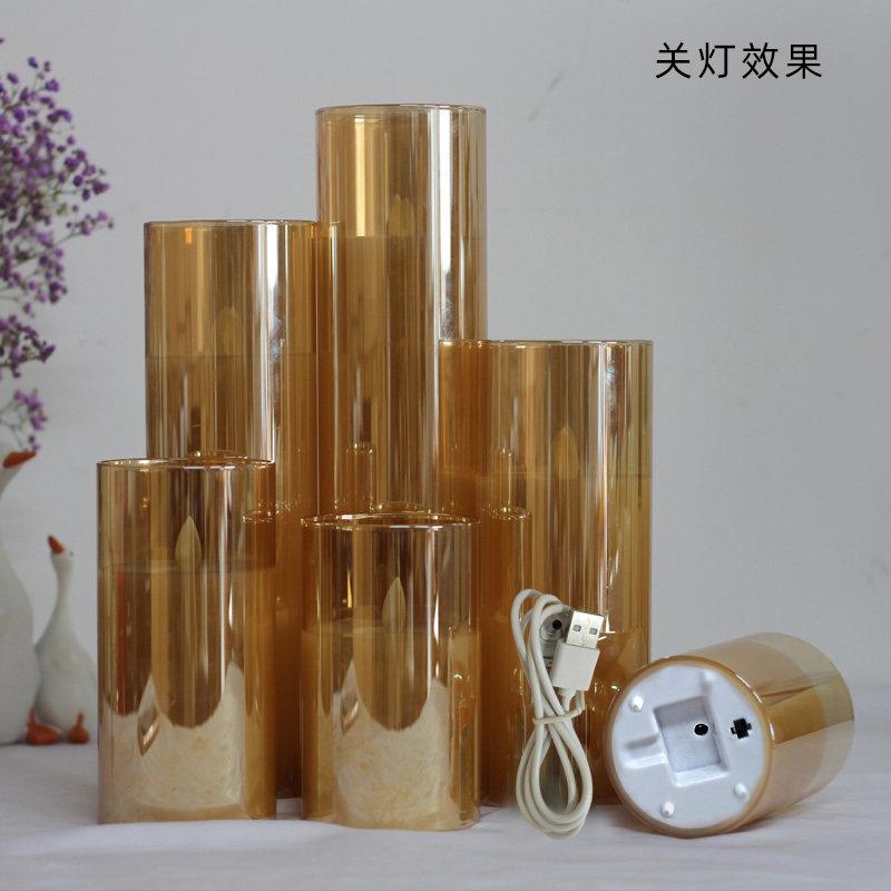 玻璃杯罩一体式充电款电琥子蜡灯珀色灯无品牌/芯摇摆烛漫浪氛围