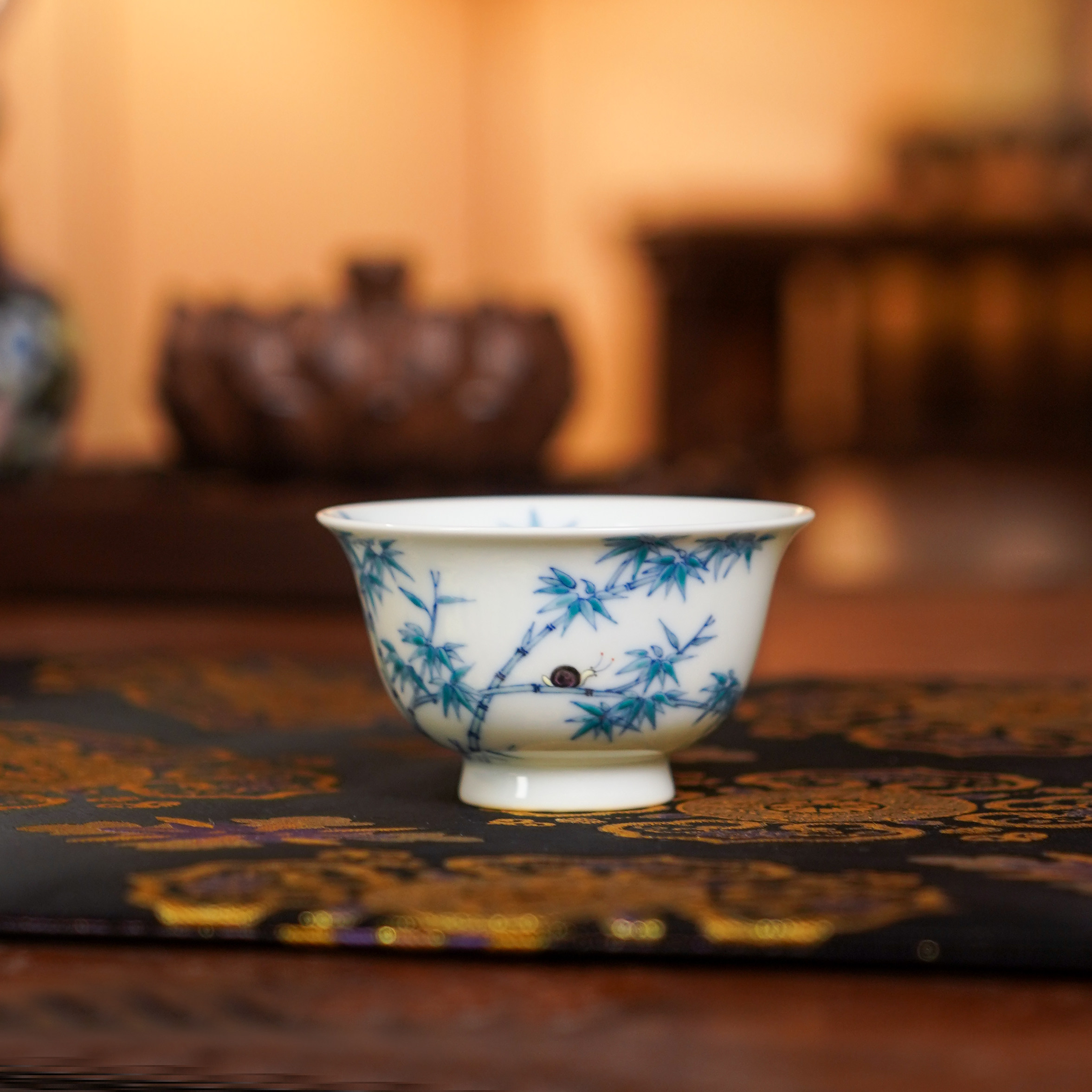 正德御窑刘建锋窑斗彩竹子手绘主人杯小压手杯喝茶陶瓷喝茶品茗