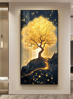 墨濯尘入户正对门玄关装饰画背景墙发财树挂画现代简约新中式艺术