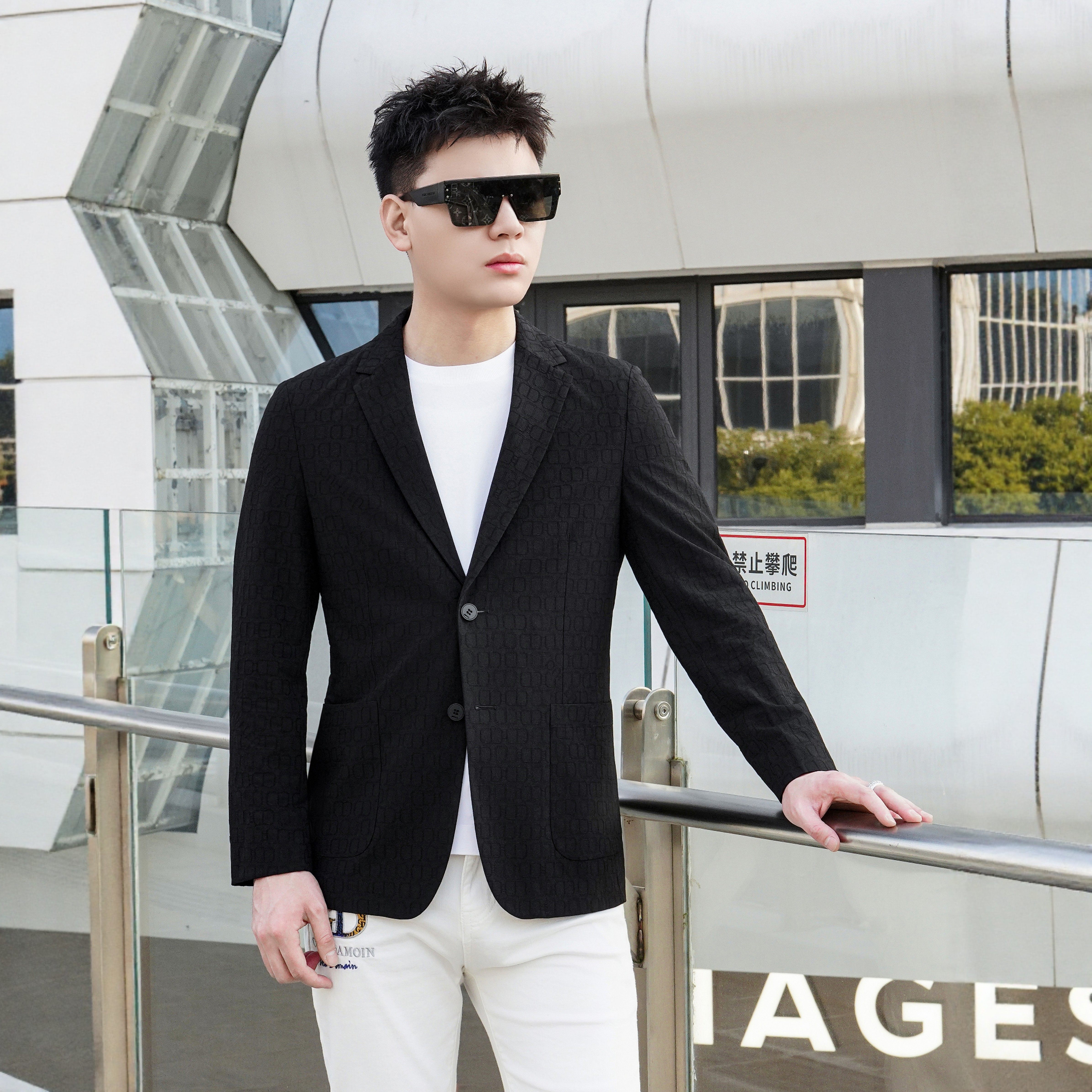 商务风休闲西服男修身单西外套春秋高级感时尚男装优雅时尚简约