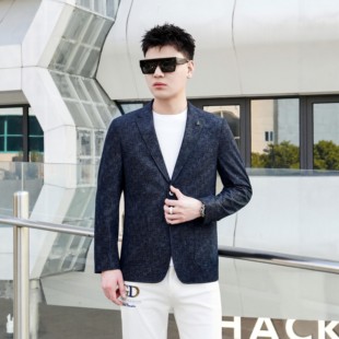商务休闲西服男修身单西外套春秋高级感时尚男装深蓝色西装修身型