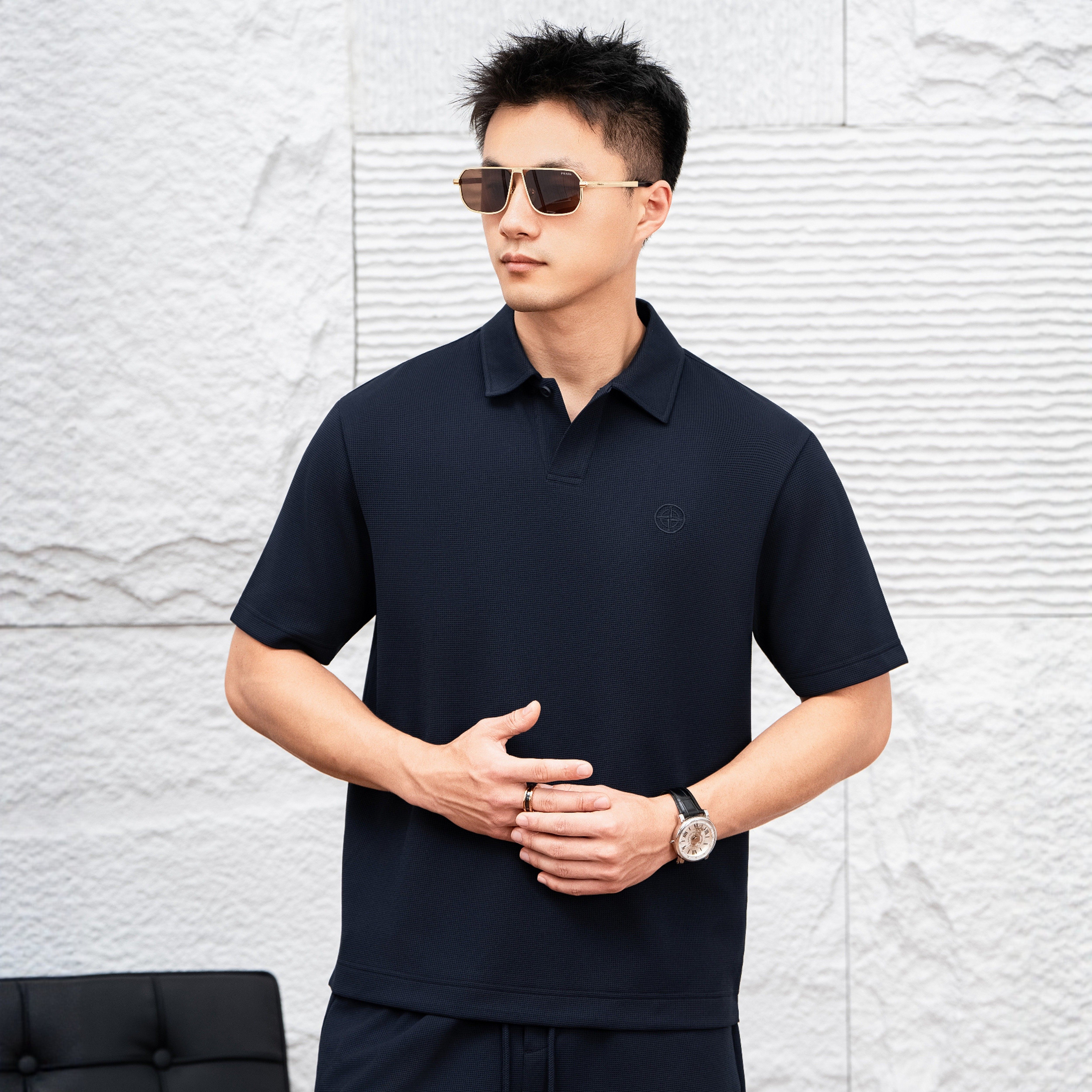 翻领POLO衫男夏季针织老钱风polo领短袖商务上衣商务风polo衫