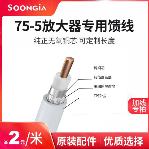 75-5馈线手机信号放大器专用馈线配件闭路线二元一米40米以上包邮