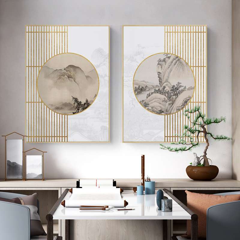 清静风新中式禅意客厅装饰画创意八边形挂画餐厅古典荷花茶室壁画图片