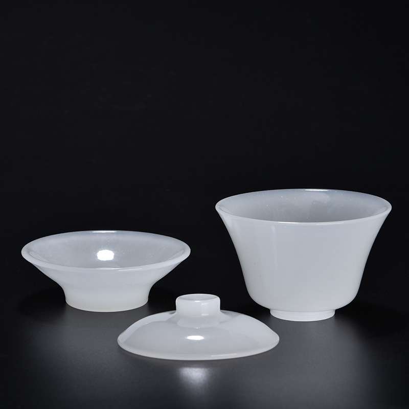 满玉纯白玉瓷功夫盖碗茶具高档中式家用陶瓷泡茶喝茶三才盖碗