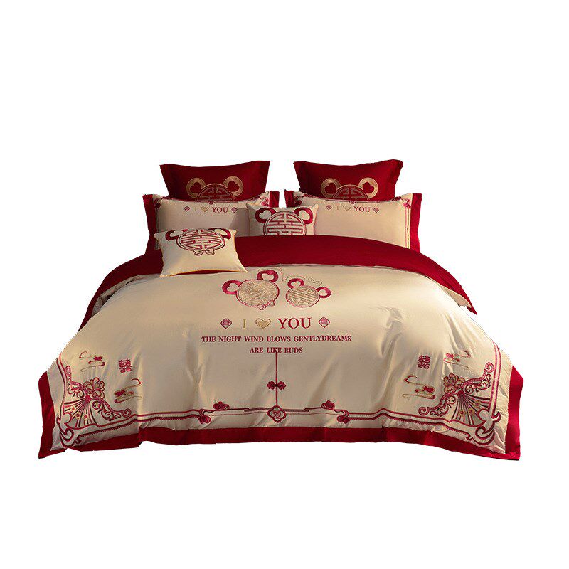 高级感结婚四件套床上用品大红色婚庆床单被套陪婚嫁喜被婚房新婚
