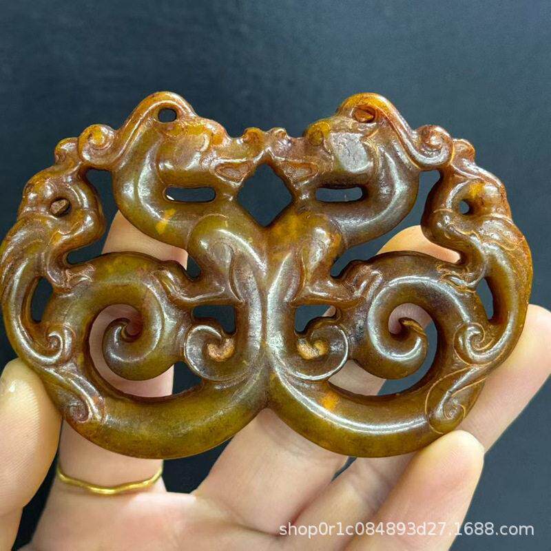 仿古做旧做旧岫玉双龙牌子双凤挂件五福寿牌挂件令牌玉牌古玩工艺