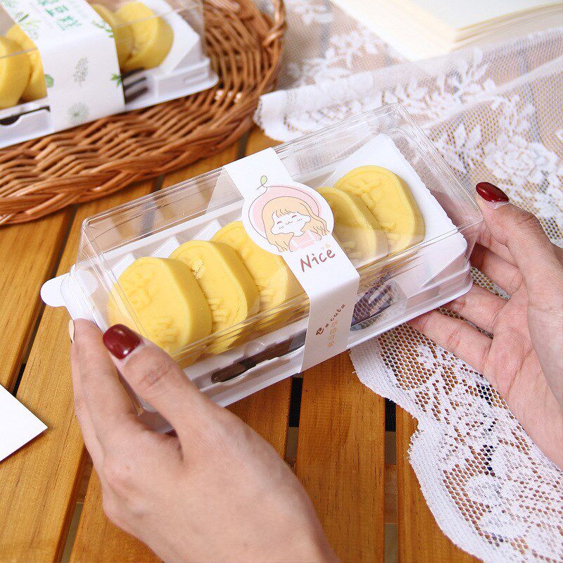 绿豆糕包装盒6粒透明梯形桂花冰糕蛋糕卷凤梨酥带叉烘焙一次性盒