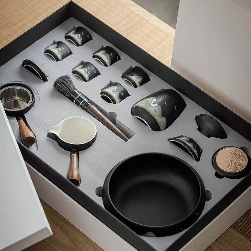 功夫茶具套装家用简约整套办公室陶瓷茶壶茶杯干泡茶盘轻奢礼盒装