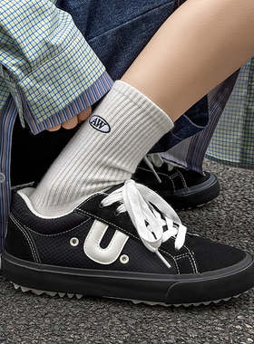 LUAGAIN【明星同款】黑色鞋26春夏百搭小黑鞋厚底休闲运动板鞋
