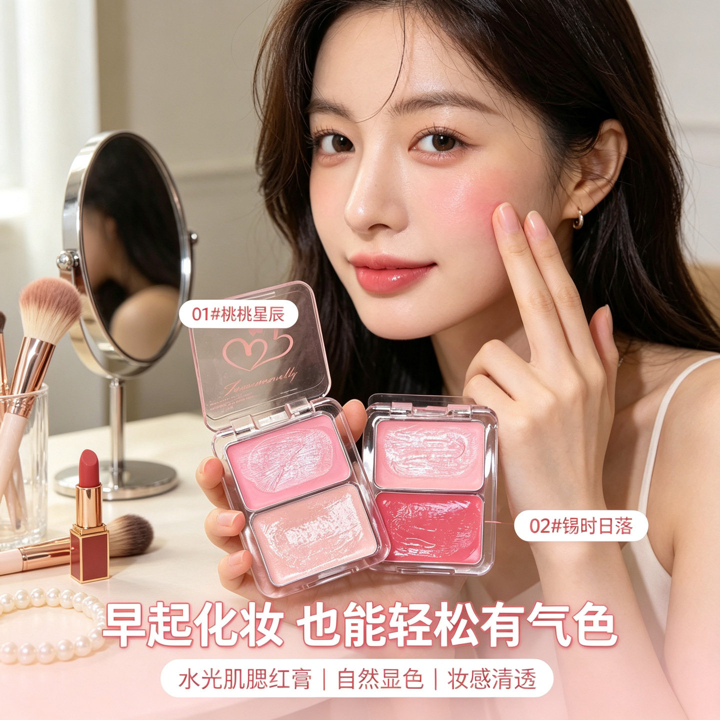 双色水光腮红膏桃桃星辰提亮