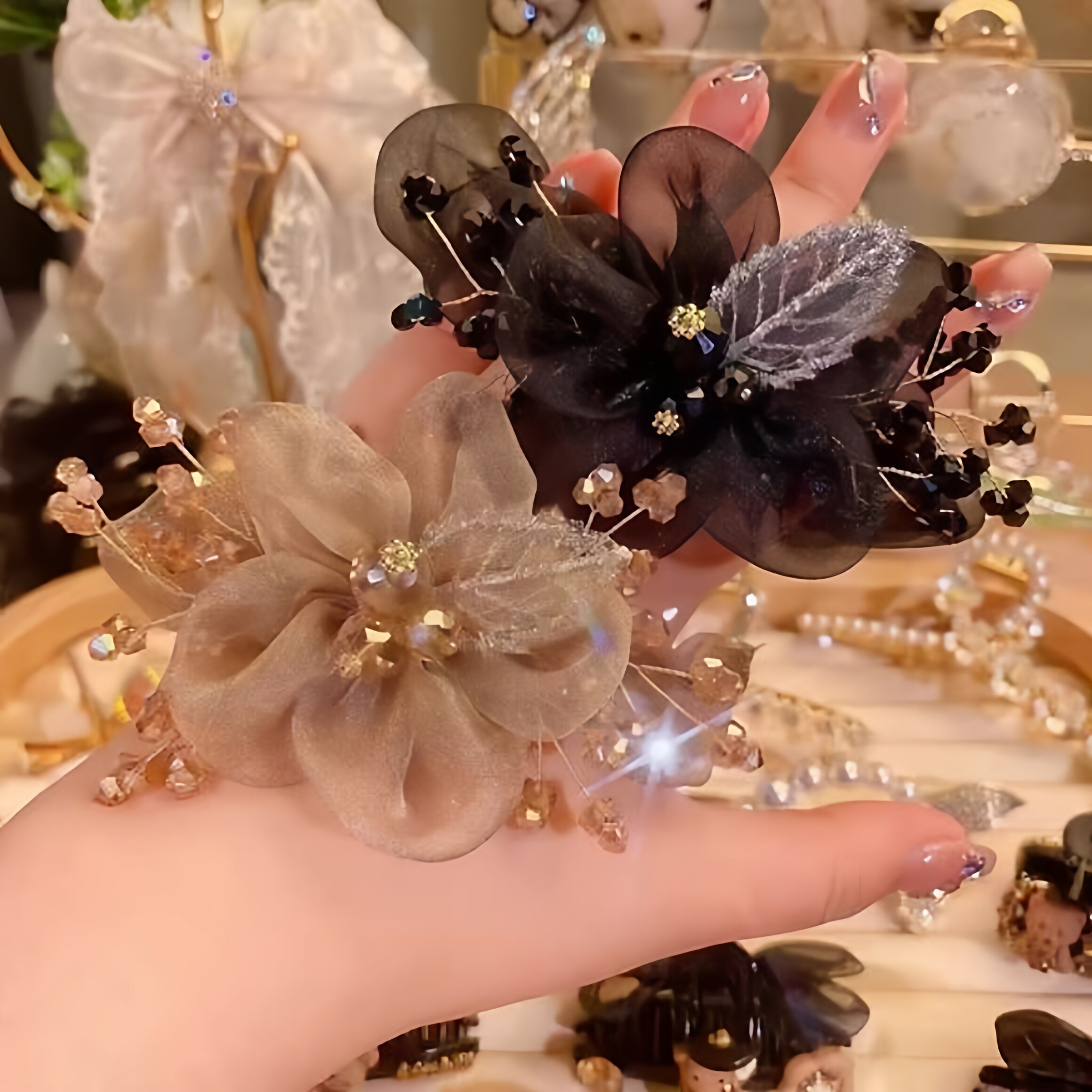满天星欧根纱大肠发圈优雅盘发