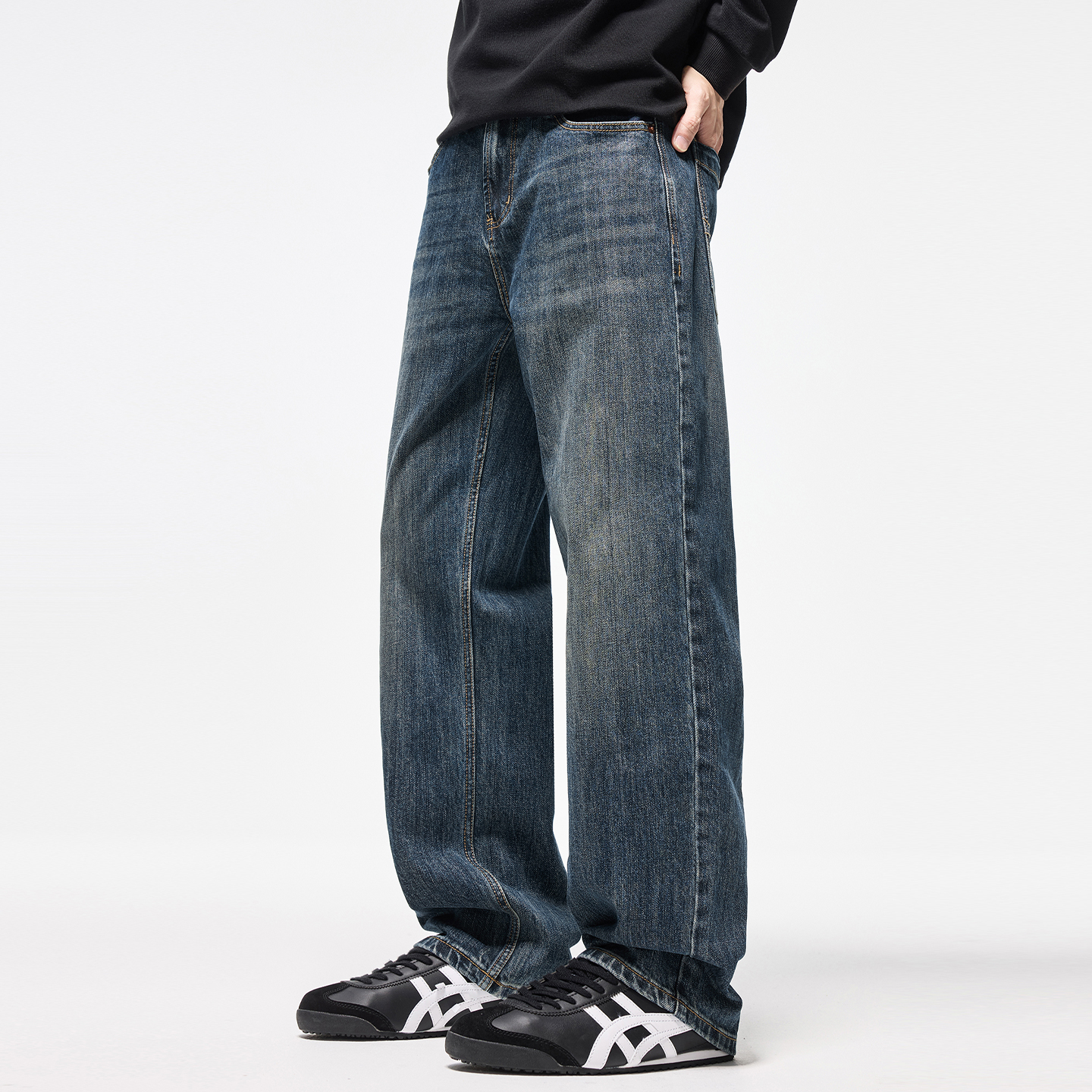 追素TS秋水洗直筒休闲百搭牛仔裤