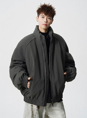 追素TS立领纯色夹克棉衣2025秋冬新款男生休闲工装加厚保暖外套潮