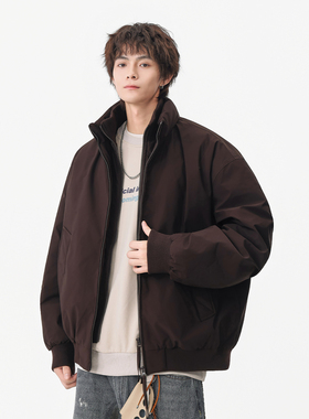 追素TS冬季2025新款男生美式立领假两件羽绒服男士宽松保暖外套潮