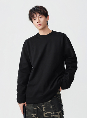 追素TS秋冬季2025新款男生纯色拼接打底长袖男士休闲百搭圆领T恤