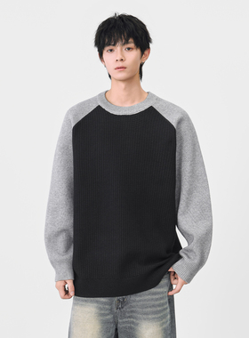 追素TS秋季2025新款男生美式圆领套头毛衣男士宽松休闲百搭针织衫